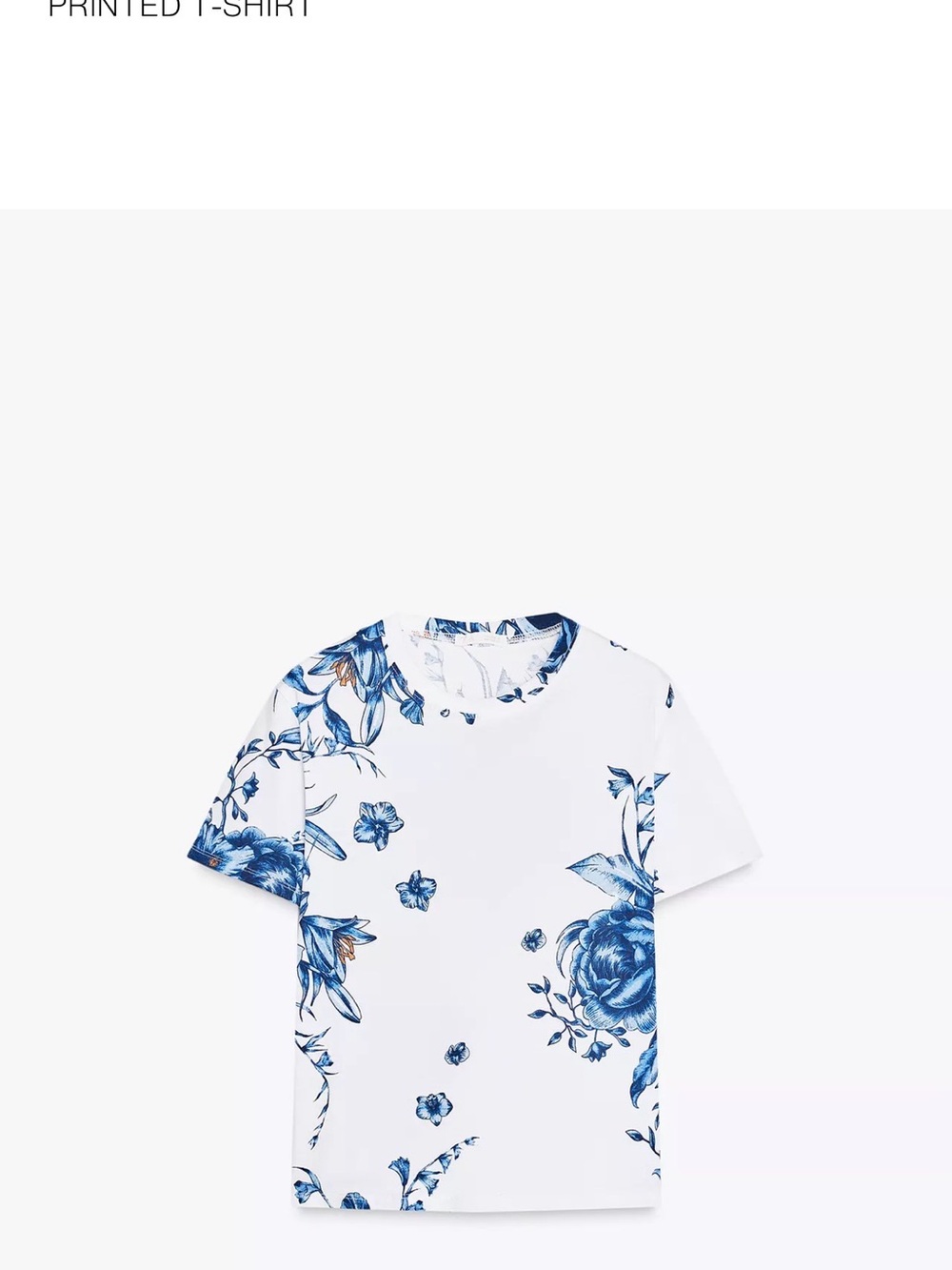 Zara White Tee with Blue Floral Print - Small